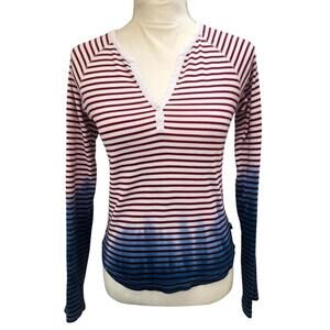 Hand-dyed Tommy Hilfiger Reworked Top Upcycled Y2K Striped Henley L NWOT